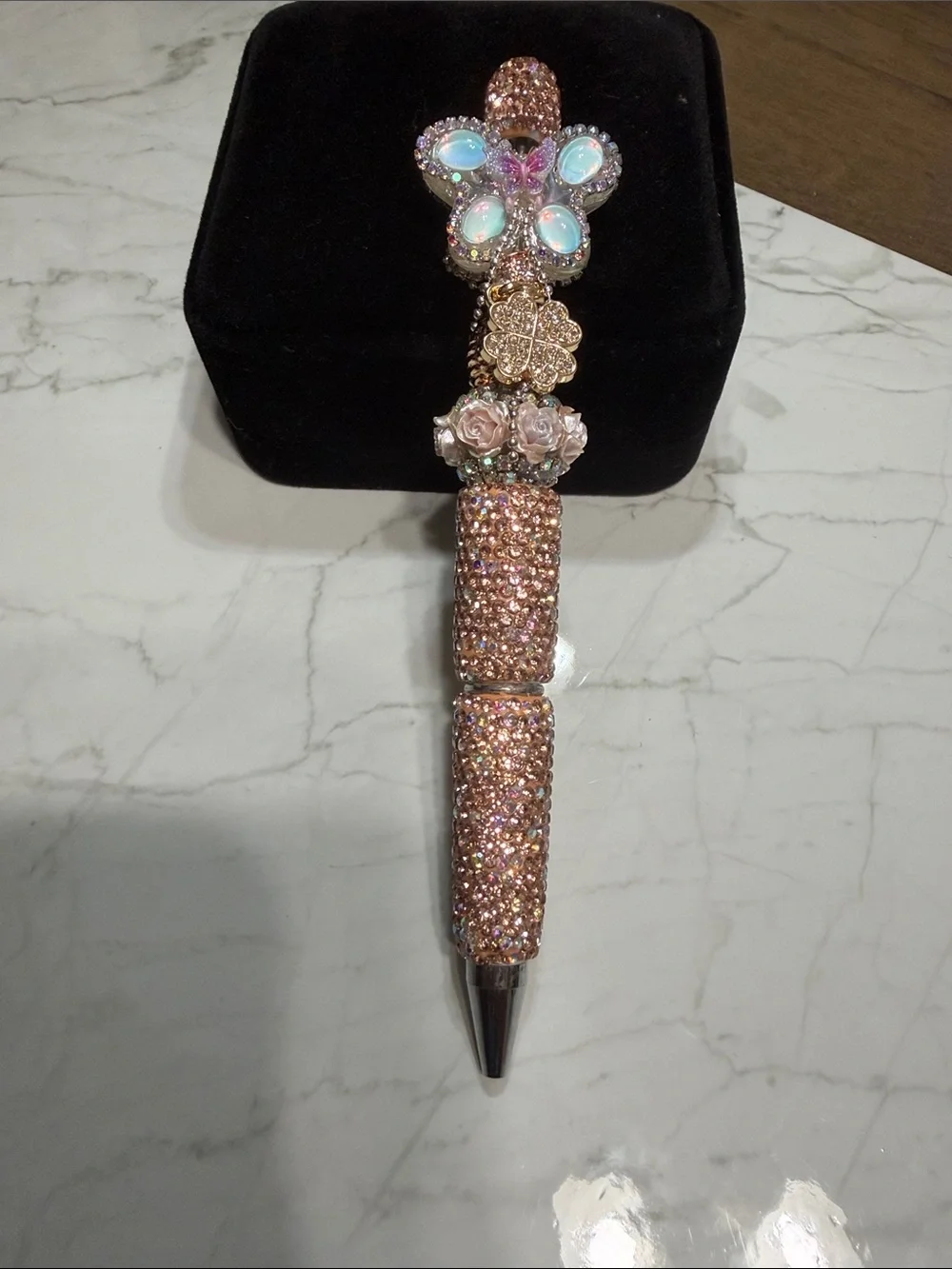 Sparkling rose gold Crystal Floral Ballpoint Pen